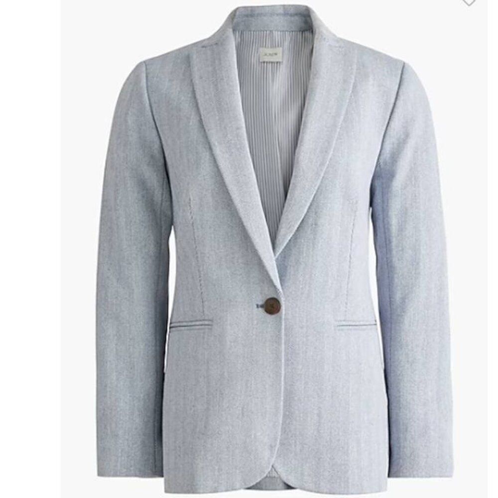 J Crew Women's Herringbone One Button Blazer Plus Size Cotton Linen Coat